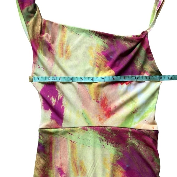 Club L PHANTASY LIME PRINT NECKLINE COWL MAXI DRESS Rainbow size 2 Sexy Disco - Picture 8 of 10